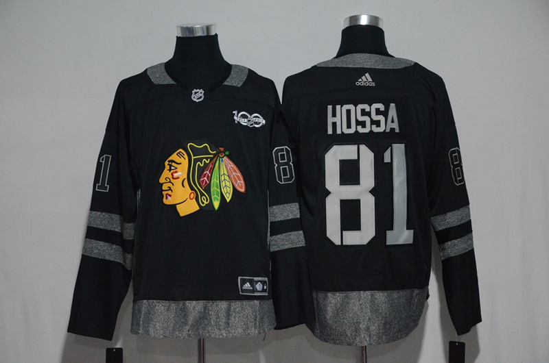 NHL Chicago Blackhawks #81 Hossa Black 1917-2017 100th Anniversary Stitched Jersey